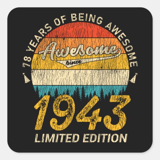 Sticker Carré 82 ans 1943 Retro Awesome 82e anniversaire Cadeau (Devant)