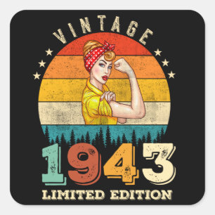 Sticker Carré 82 ans Anniversaire 1943 Vintage 82e anniversaire