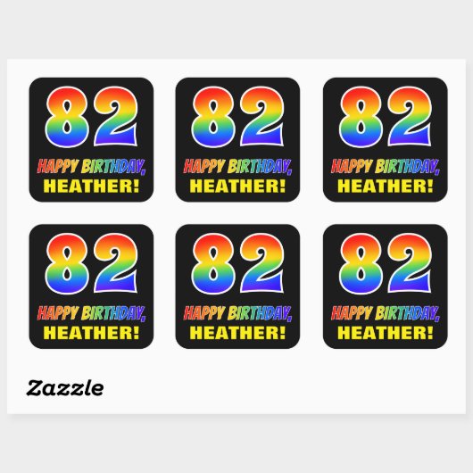 Sticker Carré 82e anniversaire : Bold, amusant, simple, arc-en-c (Feuille)
