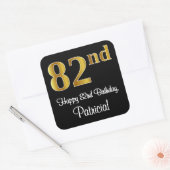 Sticker Carré 82e anniversaire - Elégant luxe Faux Gold Look # (Enveloppe)