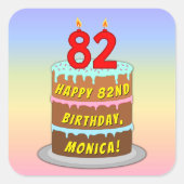 Sticker Carré 82e anniversaire : Fun Cake and Candles + Nom pers (Devant)