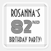 Sticker Carré 82e fête d'anniversaire : Style Art Déco + Nom per (Devant)