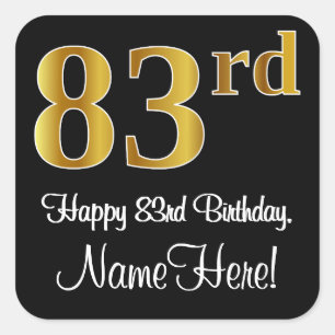 Sticker Carré 83e anniversaire - Elégant Luxueux Faux Gold Look