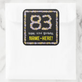 Sticker Carré 83e anniversaire : Floral Flowers Numéro, Nom pers (Sac)