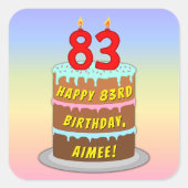 Sticker Carré 83e anniversaire : Fun Cake and Candles + Nom pers (Devant)