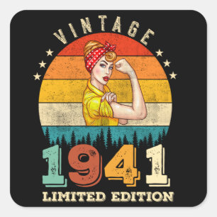 Sticker Carré 84 ans Anniversaire 1941 Vintage 84e anniversaire 