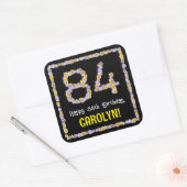 Sticker Carré 84e anniversaire : Floral Flowers Numéro, Nom pers (Enveloppe)