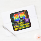 Sticker Carré 84e anniversaire : Fun Fireworks Look, Arc en ciel (Enveloppe)