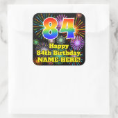 Sticker Carré 84e anniversaire : Fun Fireworks Look, Arc en ciel (Sac)