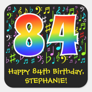 Sticker Carré 84e anniversaire : Symboles de musique colorée, A