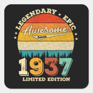 Sticker Carré 85 ans Awesome depuis 1937 85e anniversaire Cadeau
