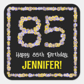Sticker Carré 85e anniversaire : Floral Flowers Numéro, Nom pers (Devant)