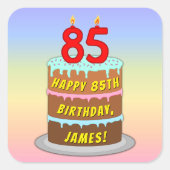 Sticker Carré 85e anniversaire : Fun Cake and Candles + Nom pers (Devant)