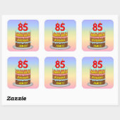 Sticker Carré 85e anniversaire : Fun Cake and Candles + Nom pers (Feuille)