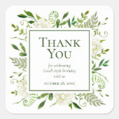 Sticker Carré 85e anniversaire Merci d'hydrangée blanche (Devant)