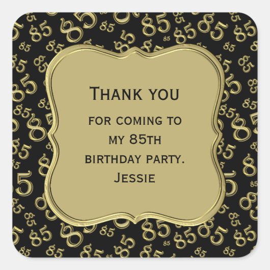 Sticker Carré 85e anniversaire Thème Gold/Black Party - Merci (Devant)