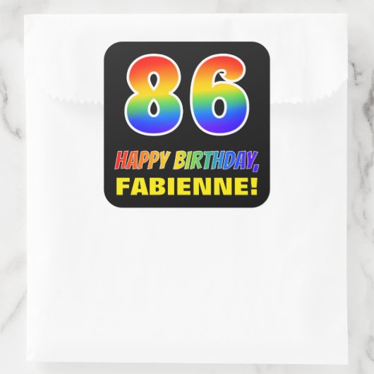 Sticker Carré 86e anniversaire : Bold, amusant, simple, arc-en-c (Sac)