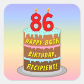 Sticker Carré 86e anniversaire : Fun Cake and Candles + Nom pers (Devant)