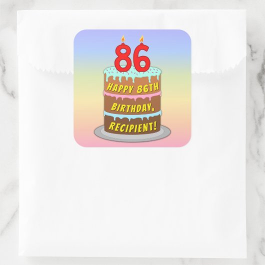 Sticker Carré 86e anniversaire : Fun Cake and Candles + Nom pers (Sac)