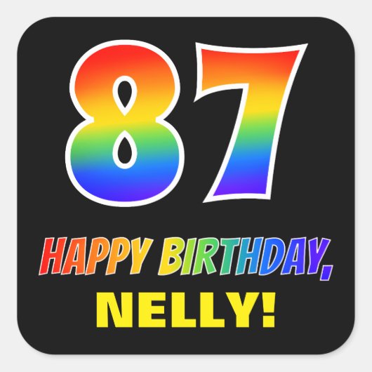 Sticker Carré 87e anniversaire : Bold, amusant, simple, arc-en-c (Devant)