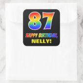Sticker Carré 87e anniversaire : Bold, amusant, simple, arc-en-c (Sac)