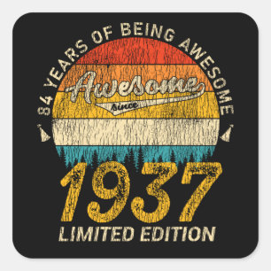 Sticker Carré 88 Ans Anniversaire 1937 Magnifique 88e anniversai