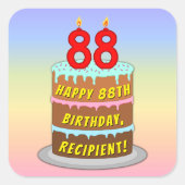 Sticker Carré 88e anniversaire : Fun Cake and Candles + Nom pers (Devant)