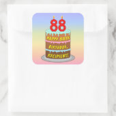 Sticker Carré 88e anniversaire : Fun Cake and Candles + Nom pers (Sac)