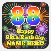 Sticker Carré 88e anniversaire : Fun Fireworks Look, Arc-en-ciel (Devant)