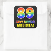 Sticker Carré 89e anniversaire : Bold, amusant, simple, arc-en-c (Sac)