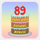 Sticker Carré 89e anniversaire : Fun Cake and Candles + Nom pers (Devant)