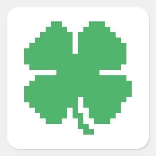 Sticker Carré 8 bits Pixel Lucky Four Leaf Clocher (Devant)