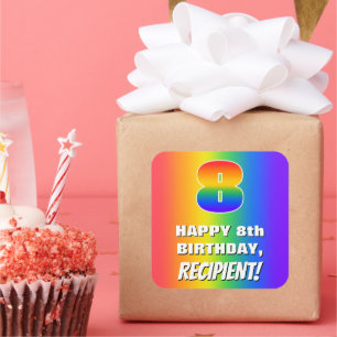 Sticker Carré 8e anniversaire : coloré, amusant Motif arc-en-cie