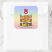 Sticker Carré 8e anniversaire : Fun Cake and Candle + Nom person (Sac)