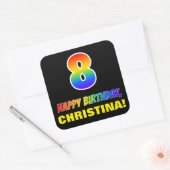 Sticker Carré 8e anniversaire : Gras, Amusant, Simple, Arc-en-ci (Enveloppe)