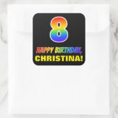 Sticker Carré 8e anniversaire : Gras, Amusant, Simple, Arc-en-ci (Sac)