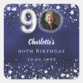 Sticker Carré 90e anniversaire de naissance bleu marine étoiles  (Devant)