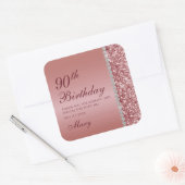 Sticker Carré 90e Anniversaire d'or Rose élégant (Enveloppe)