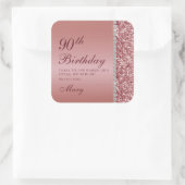 Sticker Carré 90e Anniversaire d'or Rose élégant (Sac)