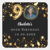 Sticker Carré 90e anniversaire noir étoiles d'or photo (Devant)