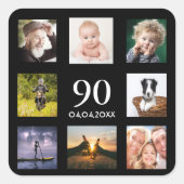 Sticker Carré 90e anniversaire noir photo collage (Devant)