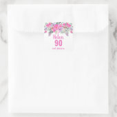 Sticker Carré 90e anniversaire rose aquarelle floral (Sac)