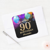 Sticker Carré 90e fête d'anniversaire Ballons noirs et or (Enveloppe)