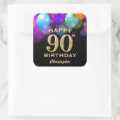 Sticker Carré 90e fête d'anniversaire Ballons noirs et or (Sac)
