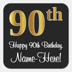 Sticker Carré 90th Birthday - Elegant Luxurious Faux Gold Look #