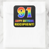 Sticker Carré 91e anniversaire : Bold, amusant, simple, arc-en-c (Sac)