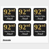 Sticker Carré 92e anniversaire - Elégant luxe Faux Gold Look # (Feuille)