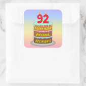 Sticker Carré 92e anniversaire : Fun Cake and Candles + Nom pers (Sac)