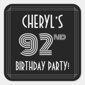 Sticker Carré 92e fête d'anniversaire : Art Déco Style & Nom per (Devant)