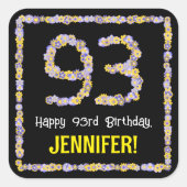 Sticker Carré 93e anniversaire : Floral Flowers Numéro, Nom pers (Devant)